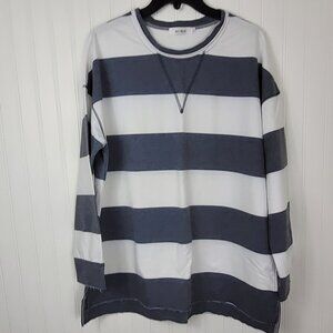 Belinda Gray/White Polo Round Neck Raw Hem Lightweight Cotton Top SZ L